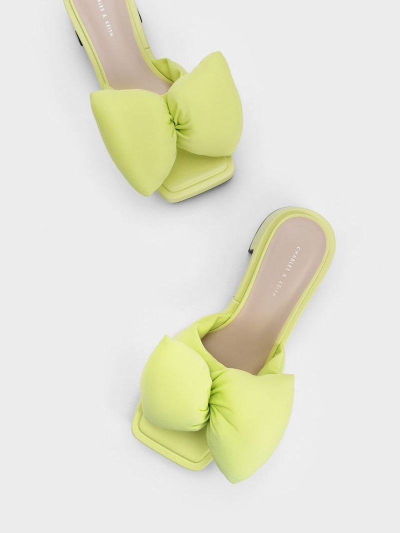 Mules Charles & Keith Puffy Bow Toc Verzi Deschis | 814ZJSQXR