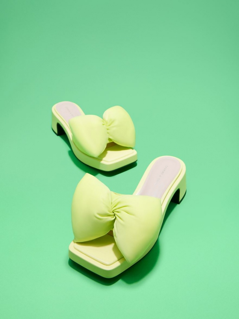 Mules Charles & Keith Puffy Bow Toc Verzi Deschis | 814ZJSQXR