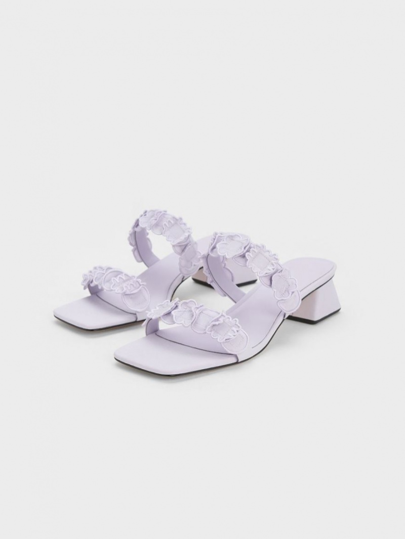 Mules Charles & Keith Ruffled Bumbac Toc Violet | 641XHASLT