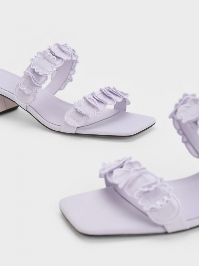 Mules Charles & Keith Ruffled Bumbac Toc Violet | 641XHASLT