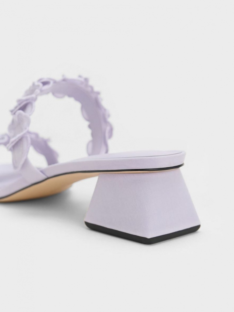 Mules Charles & Keith Ruffled Bumbac Toc Violet | 641XHASLT