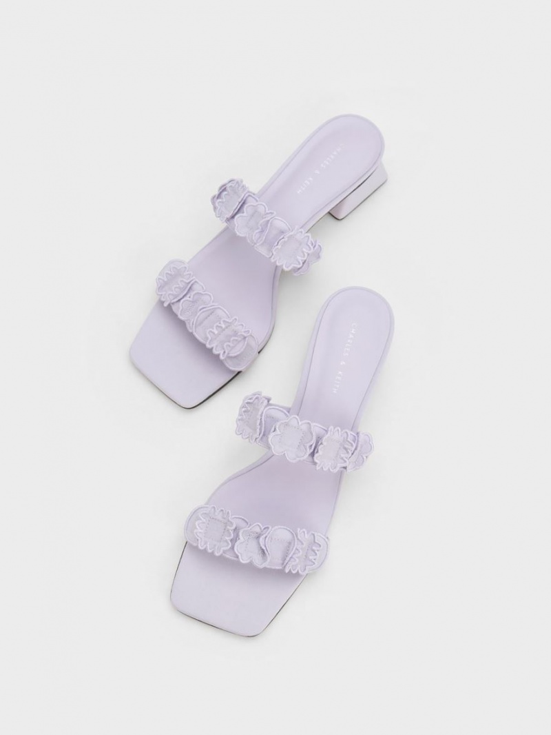 Mules Charles & Keith Ruffled Bumbac Toc Violet | 641XHASLT
