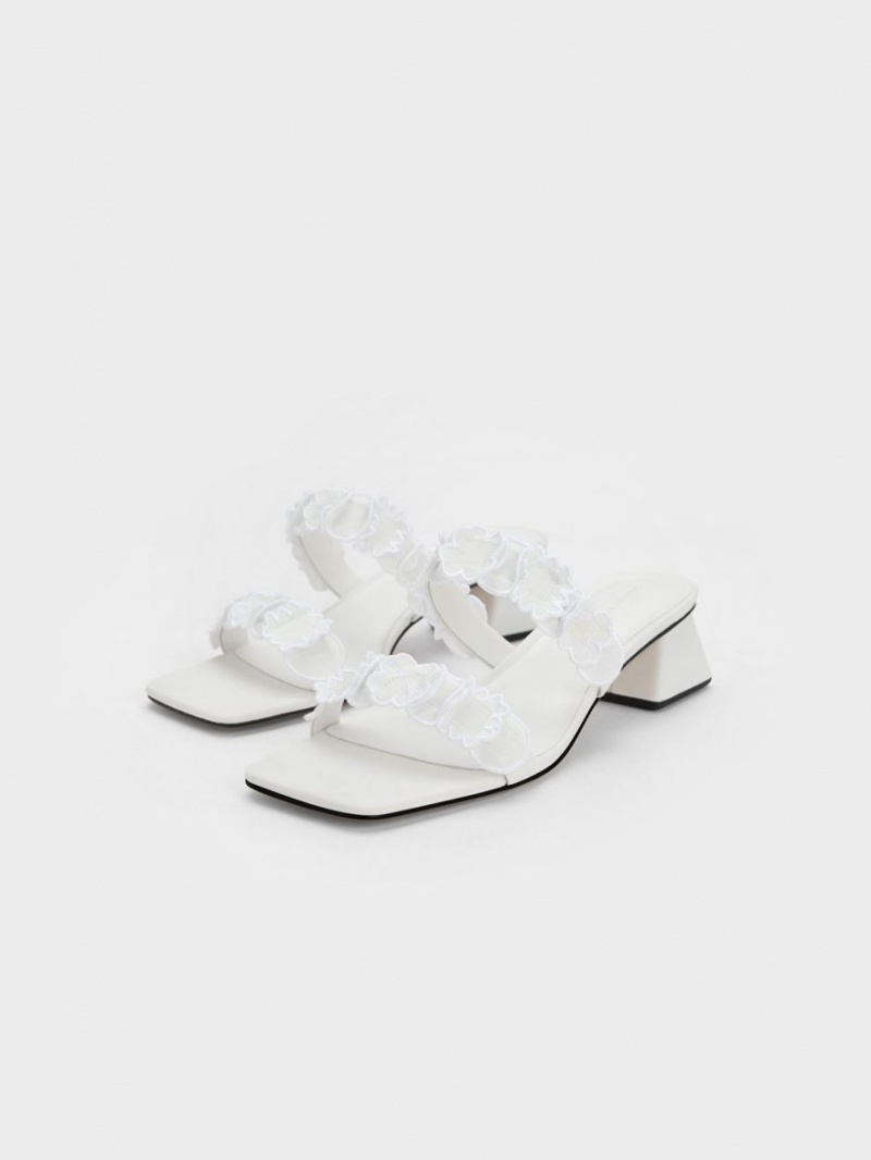 Mules Charles & Keith Ruffled Bumbac Toc Albi | 630TUMRHS