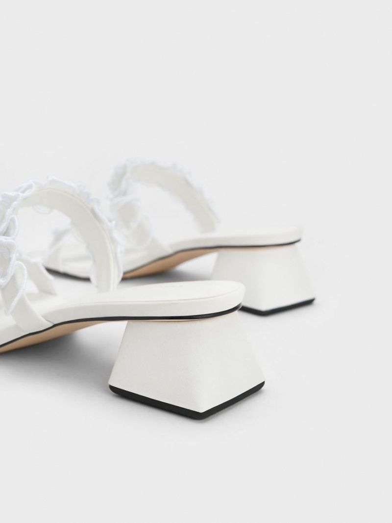 Mules Charles & Keith Ruffled Bumbac Toc Albi | 630TUMRHS