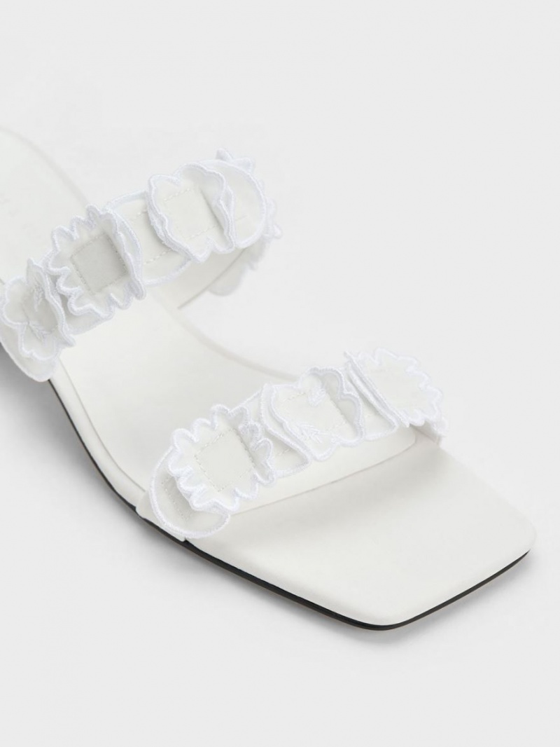 Mules Charles & Keith Ruffled Bumbac Toc Albi | 630TUMRHS
