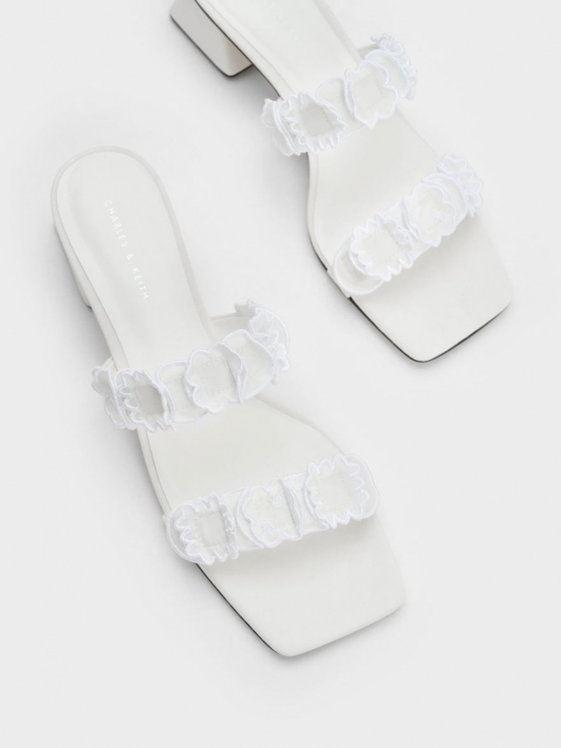 Mules Charles & Keith Ruffled Bumbac Toc Albi | 630TUMRHS