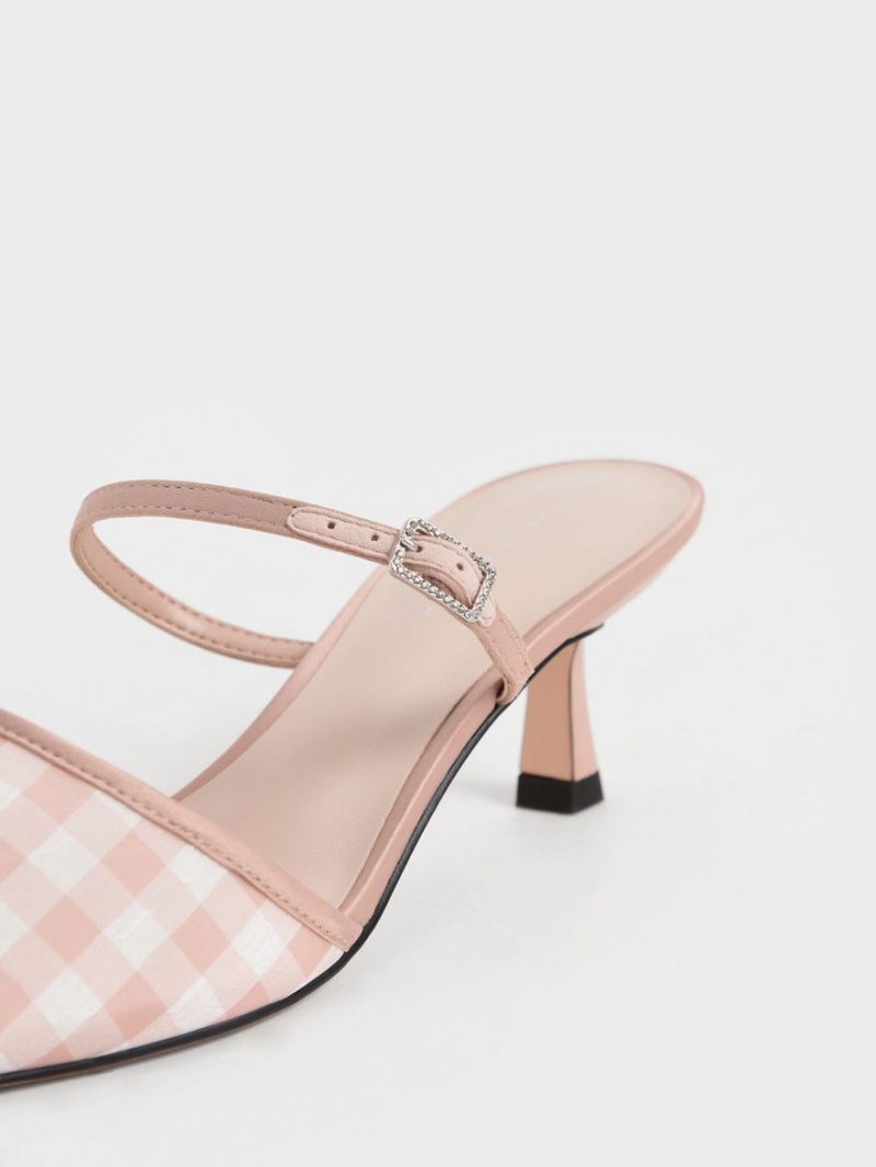 Mules Charles & Keith Satin & Check-Print Embellished-Cu Catarama Roz | 320FMRHYN