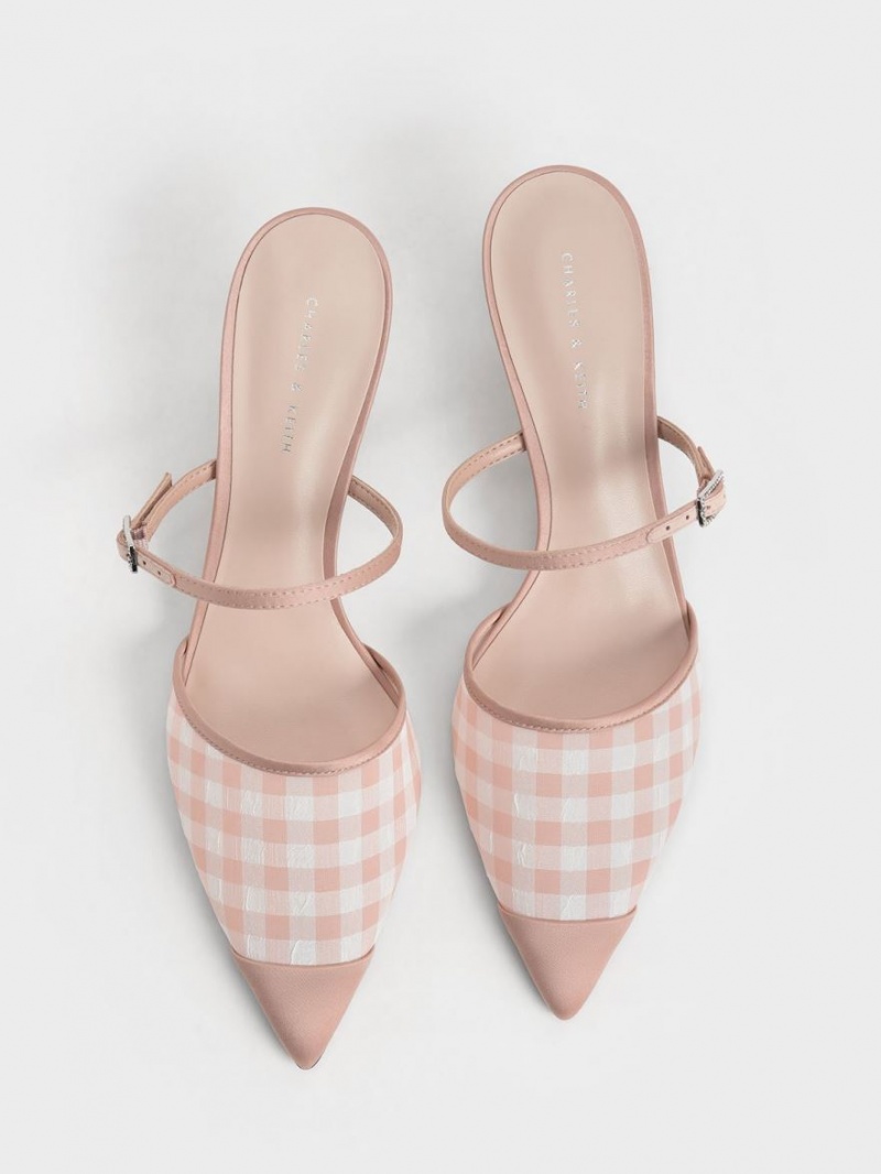 Mules Charles & Keith Satin & Check-Print Embellished-Cu Catarama Roz | 320FMRHYN