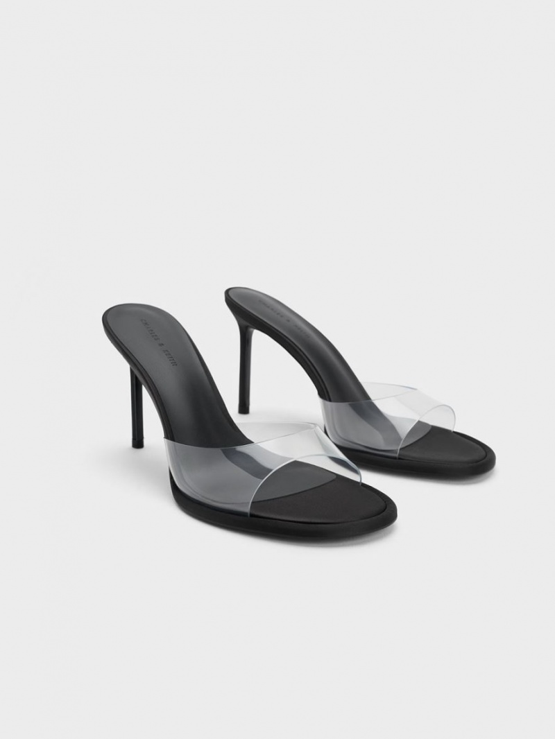 Mules Charles & Keith See-Through Cylindrical Heel Negrii | 109LAEYCQ