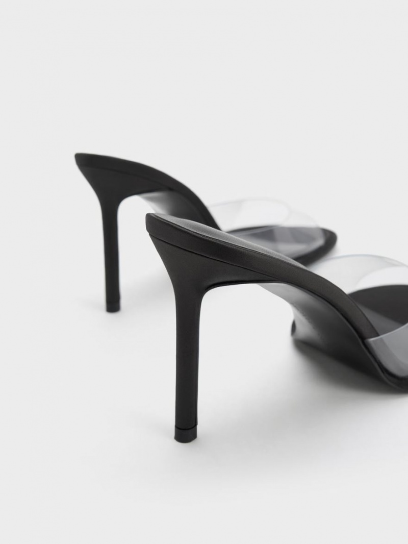 Mules Charles & Keith See-Through Cylindrical Heel Negrii | 109LAEYCQ