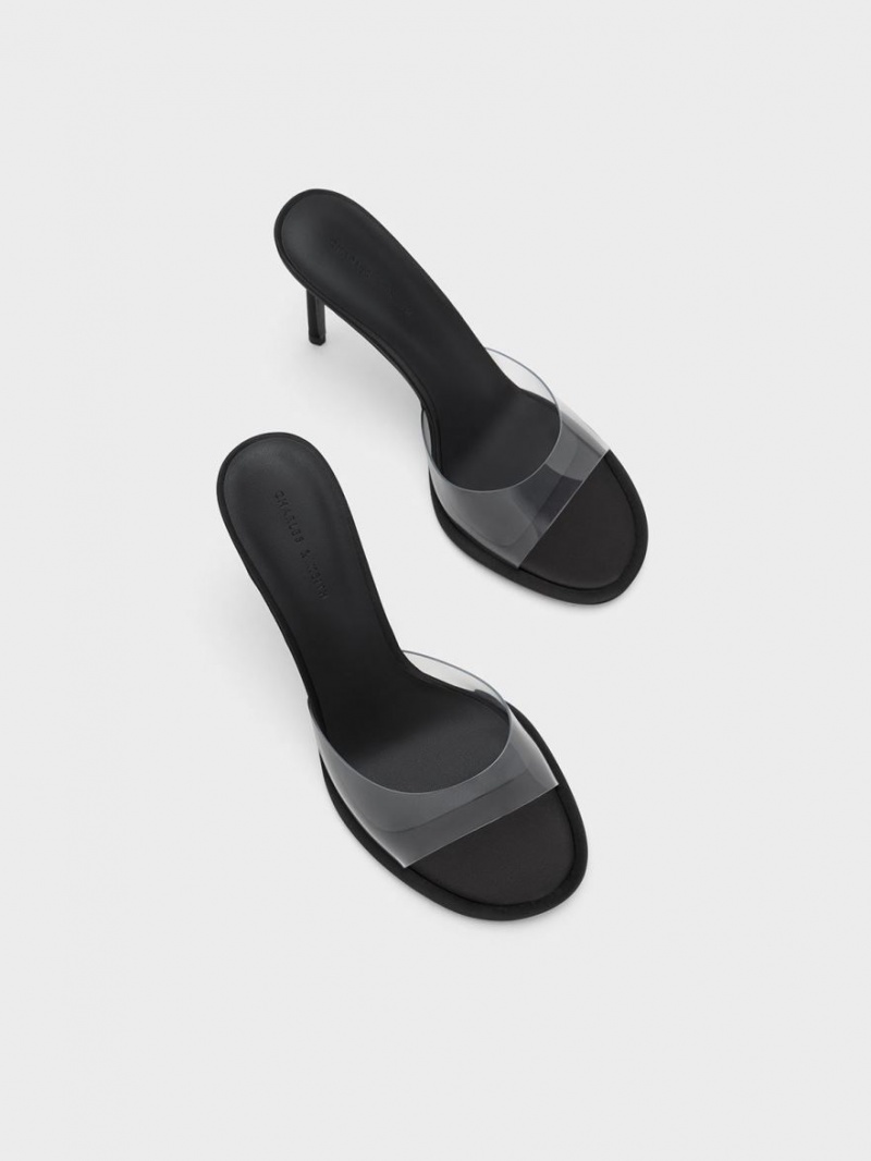 Mules Charles & Keith See-Through Cylindrical Heel Negrii | 109LAEYCQ