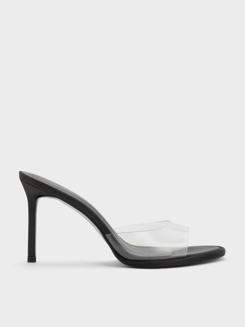 Mules Charles & Keith See-Through Cylindrical Heel Negrii | 109LAEYCQ