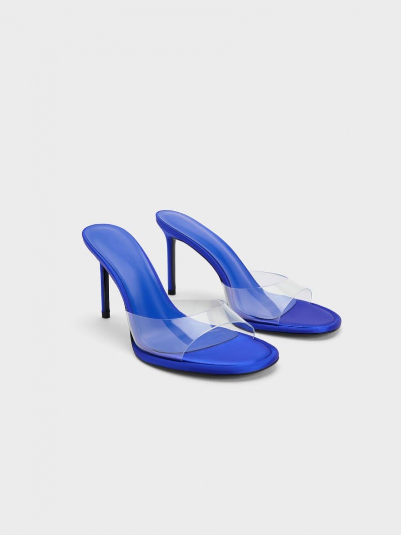 Mules Charles & Keith See-Through Cylindrical Heel Albastri | 249MCJGHA