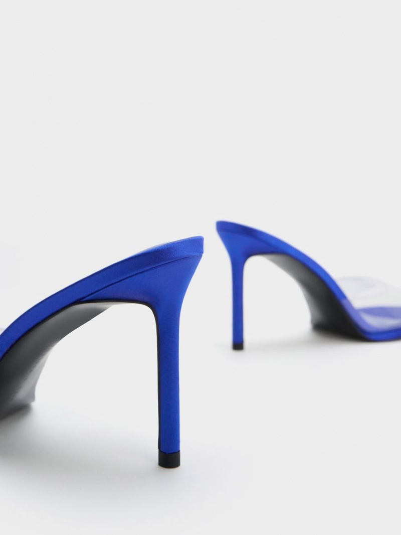 Mules Charles & Keith See-Through Cylindrical Heel Albastri | 249MCJGHA