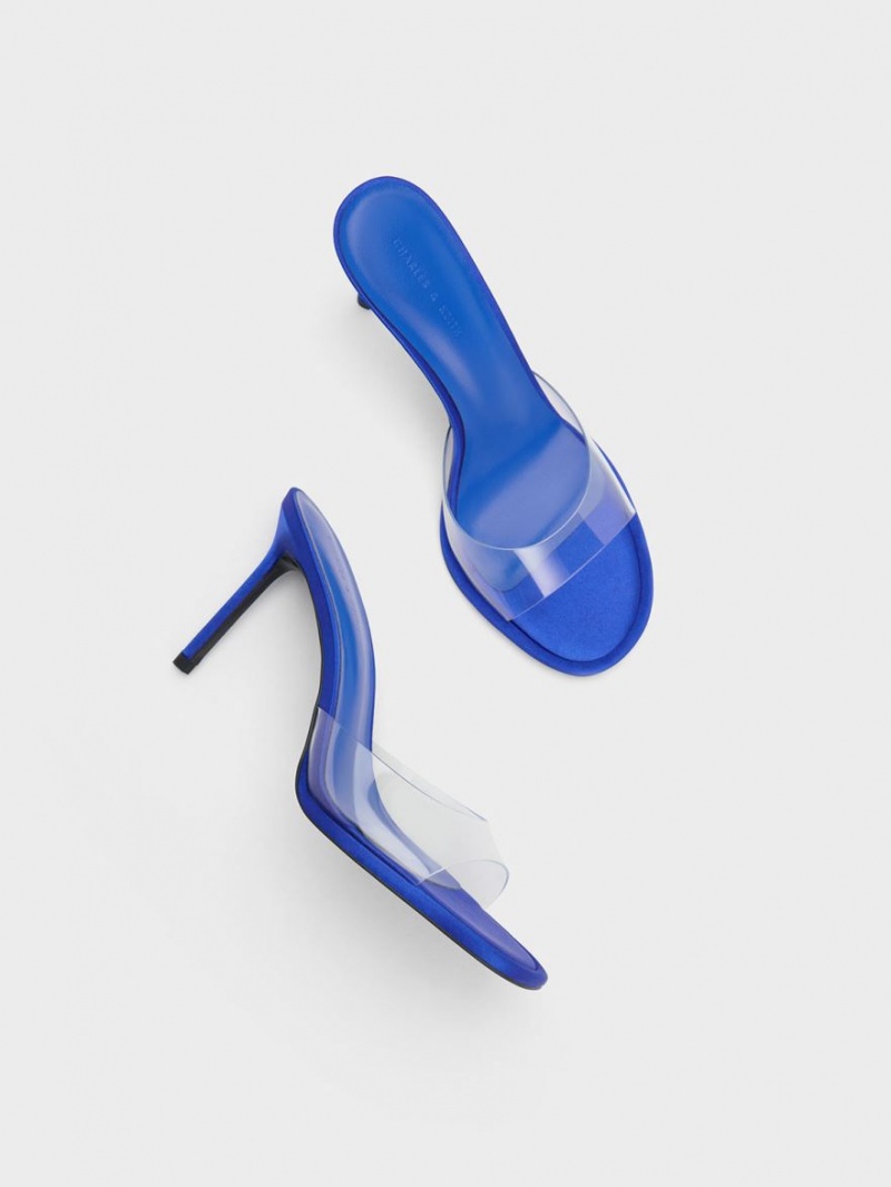 Mules Charles & Keith See-Through Cylindrical Heel Albastri | 249MCJGHA