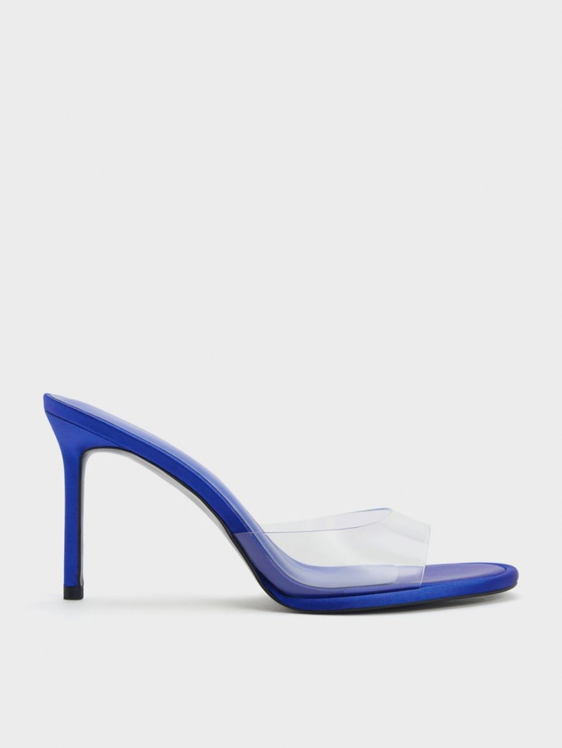 Mules Charles & Keith See-Through Cylindrical Heel Albastri | 249MCJGHA