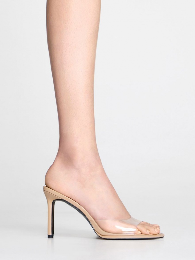 Mules Charles & Keith See-Through Cylindrical Heel Bej | 647SULBNV