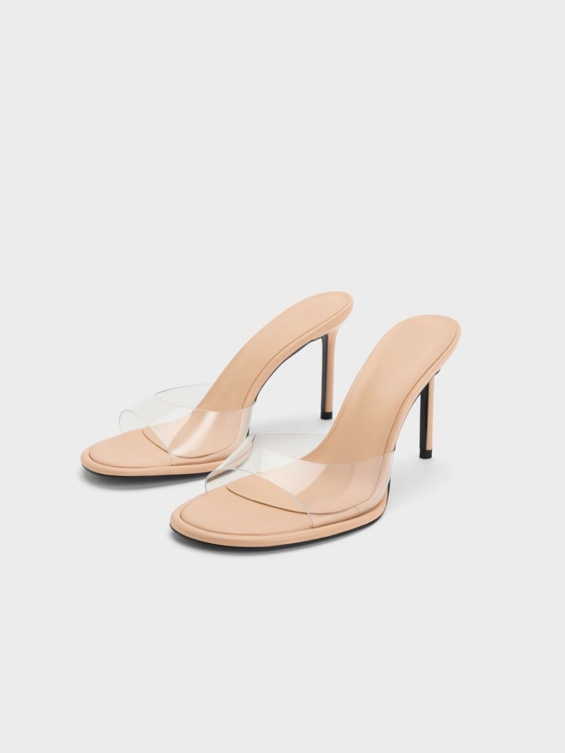Mules Charles & Keith See-Through Cylindrical Heel Bej | 647SULBNV