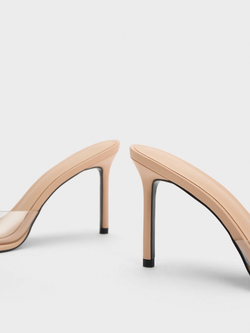 Mules Charles & Keith See-Through Cylindrical Heel Bej | 647SULBNV