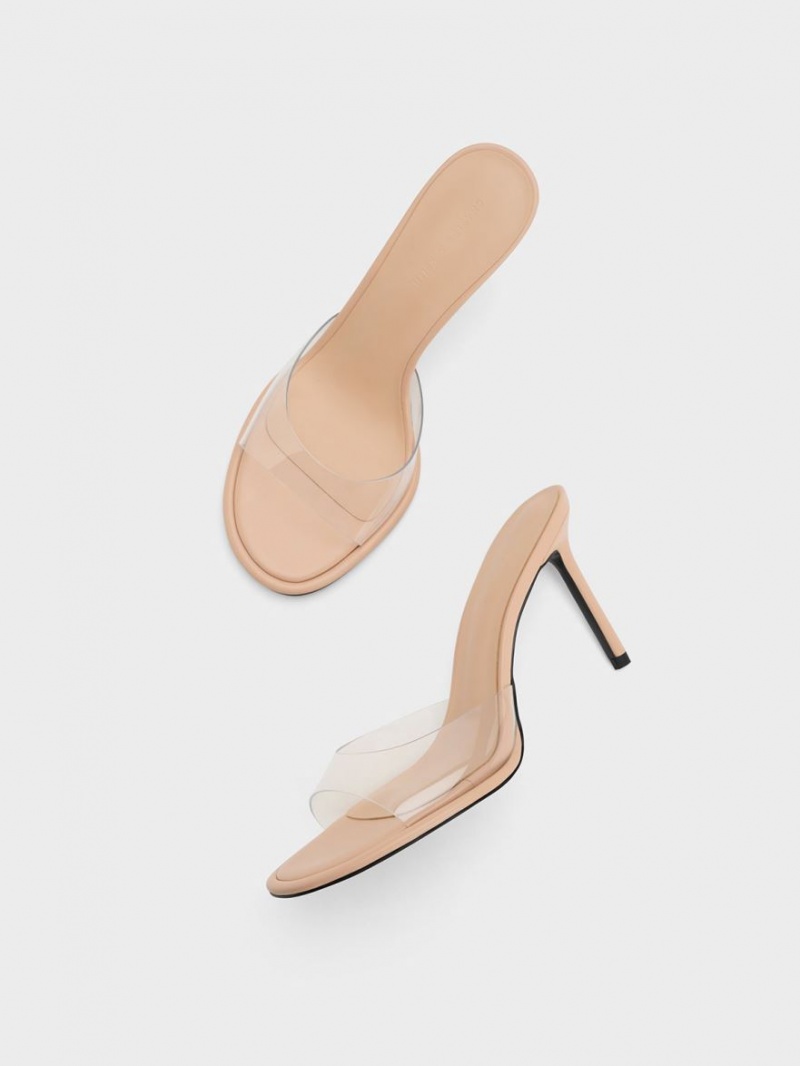 Mules Charles & Keith See-Through Cylindrical Heel Bej | 647SULBNV