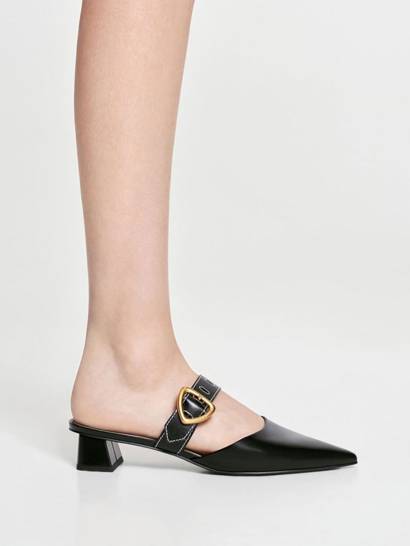 Mules Charles & Keith Sepphe Cut-Out Toc Negrii | 693ERFVKO