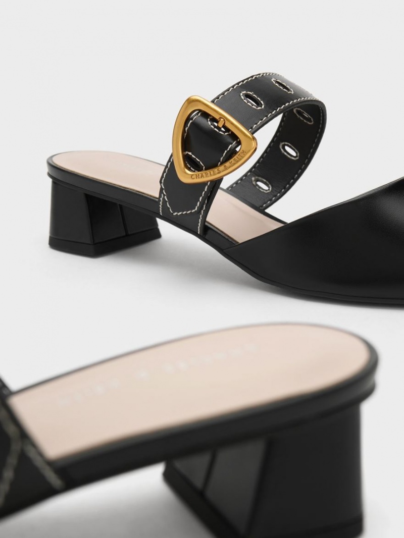 Mules Charles & Keith Sepphe Cut-Out Toc Negrii | 693ERFVKO