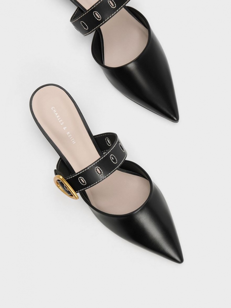 Mules Charles & Keith Sepphe Cut-Out Toc Negrii | 693ERFVKO