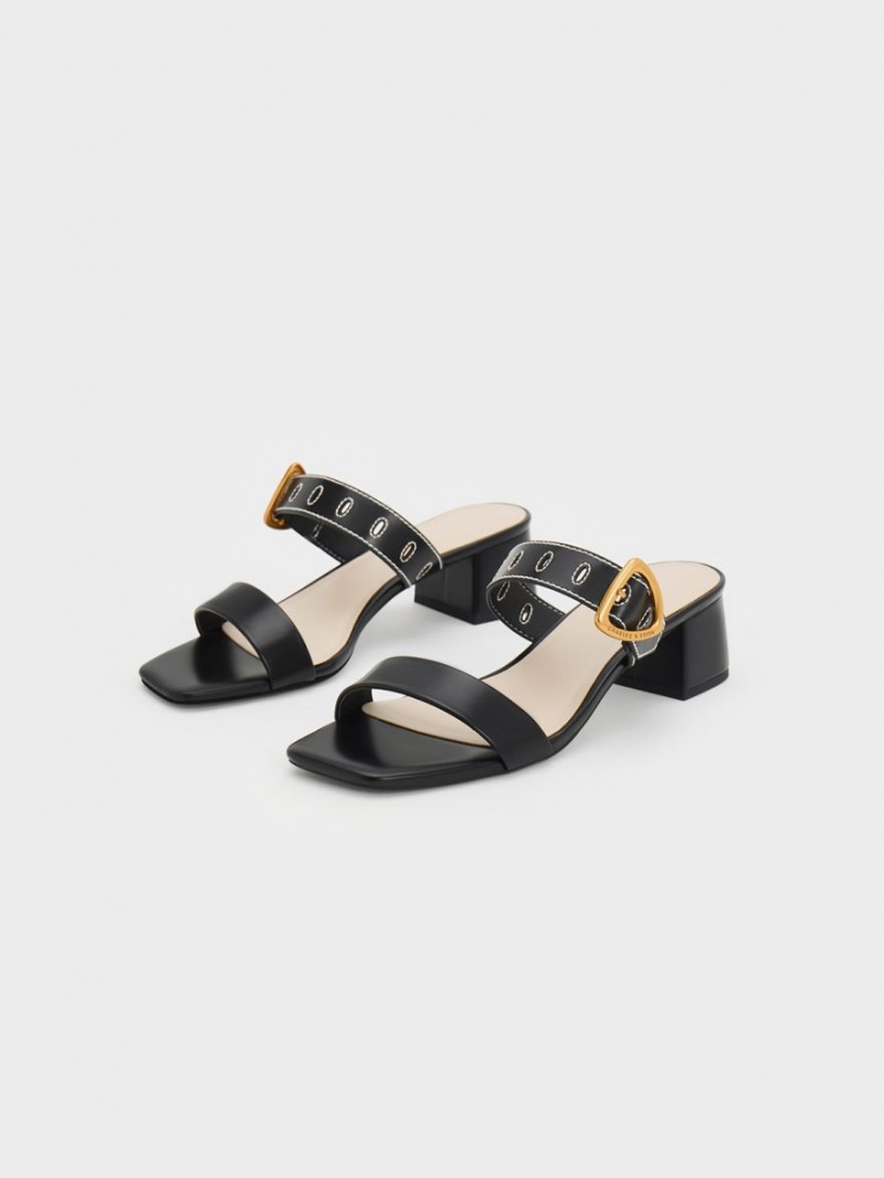 Mules Charles & Keith Sepphe Metallic Cu Catarama Toc Negrii | 152VFMRXO