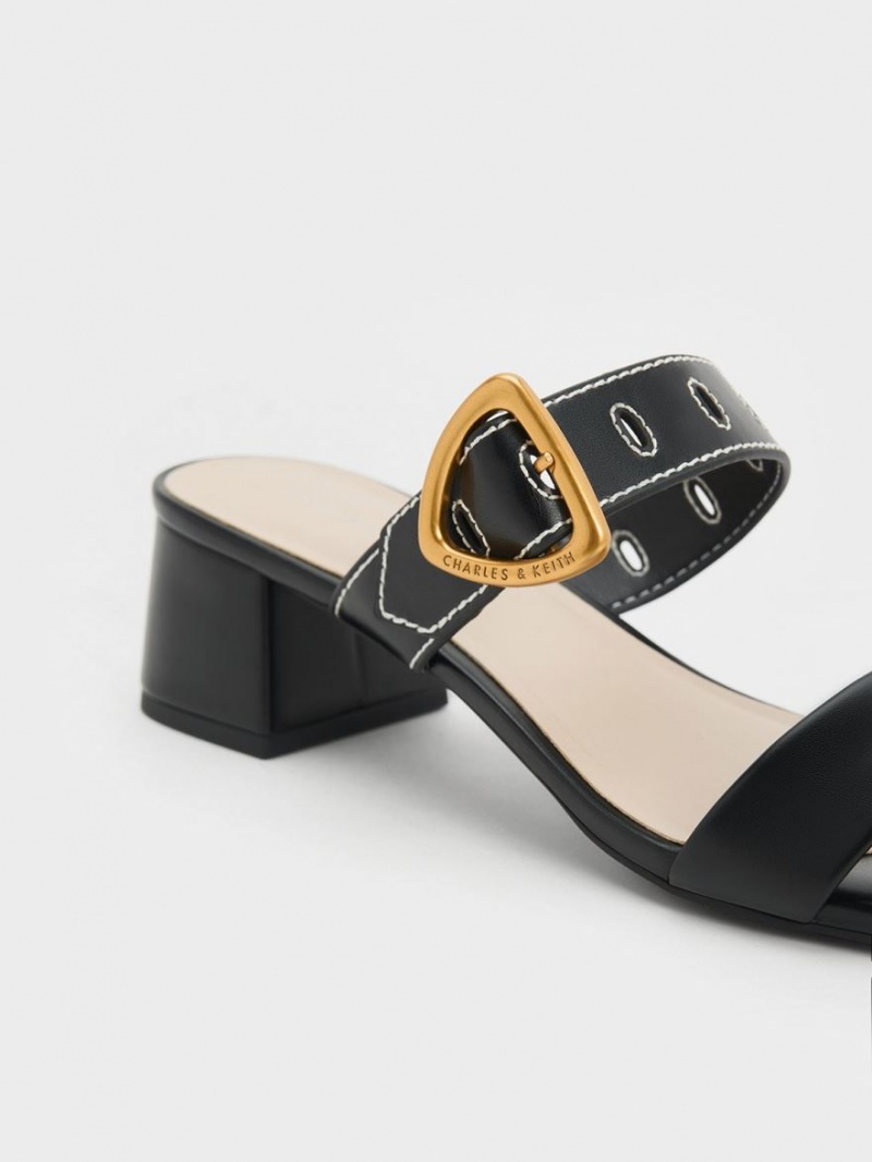 Mules Charles & Keith Sepphe Metallic Cu Catarama Toc Negrii | 152VFMRXO