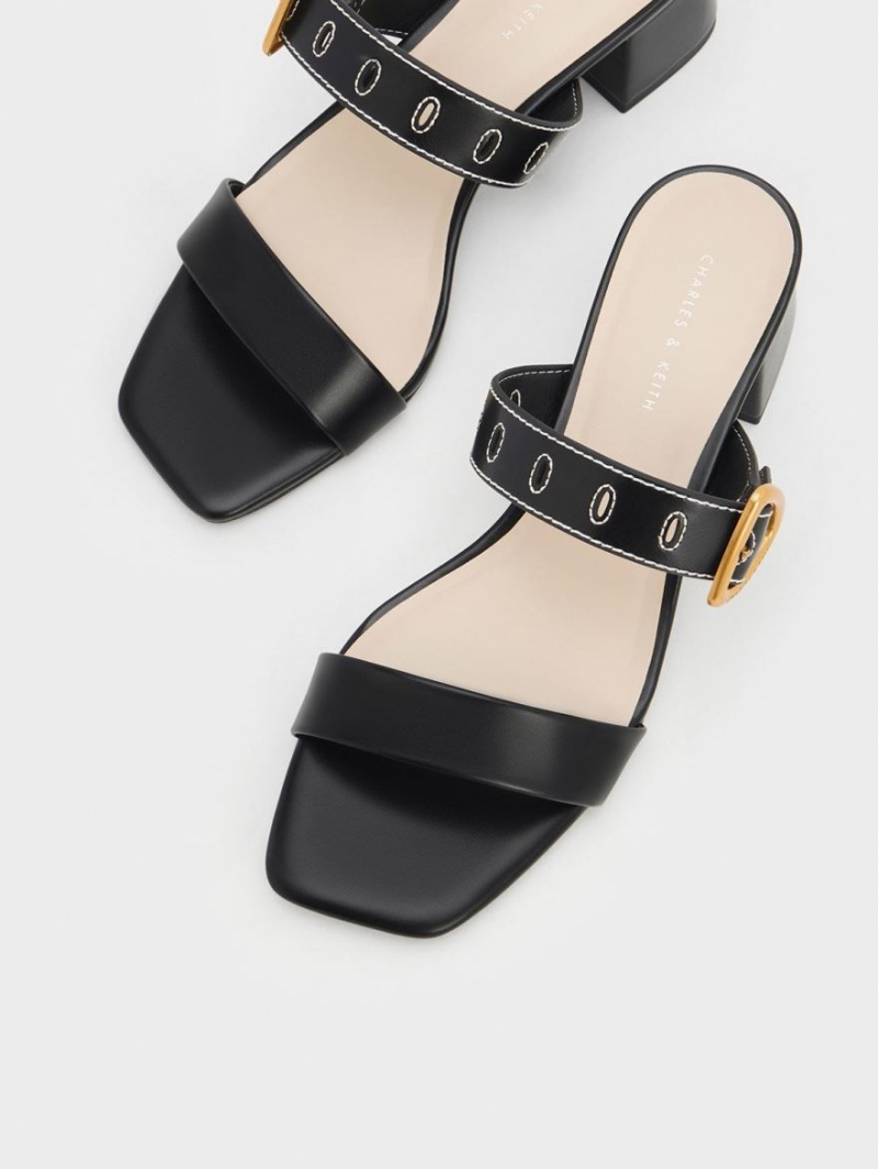 Mules Charles & Keith Sepphe Metallic Cu Catarama Toc Negrii | 152VFMRXO