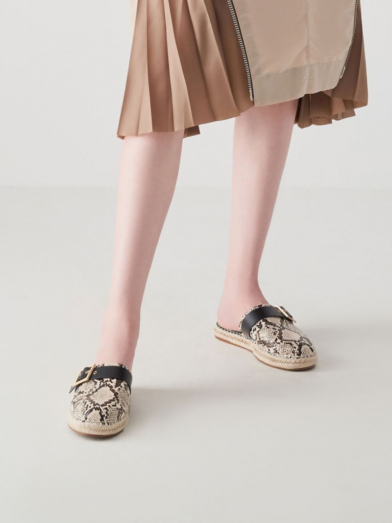 Mules Charles & Keith Snake-Print Buckled Espadrile Bej | 475TQFOZG
