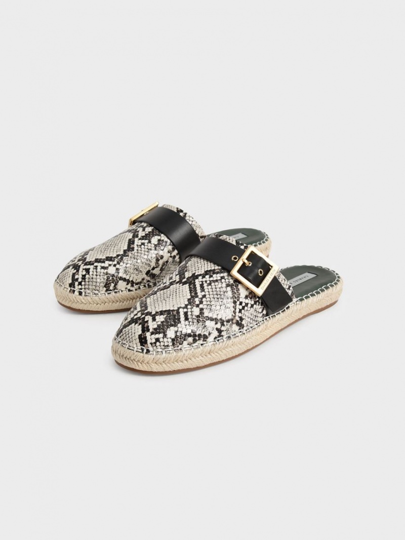 Mules Charles & Keith Snake-Print Buckled Espadrile Bej | 475TQFOZG