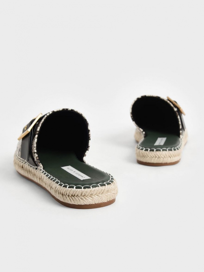 Mules Charles & Keith Snake-Print Buckled Espadrile Bej | 475TQFOZG