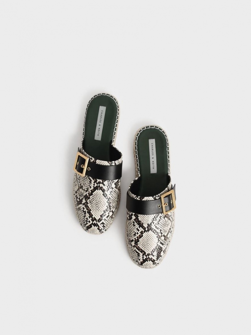 Mules Charles & Keith Snake-Print Buckled Espadrile Bej | 475TQFOZG