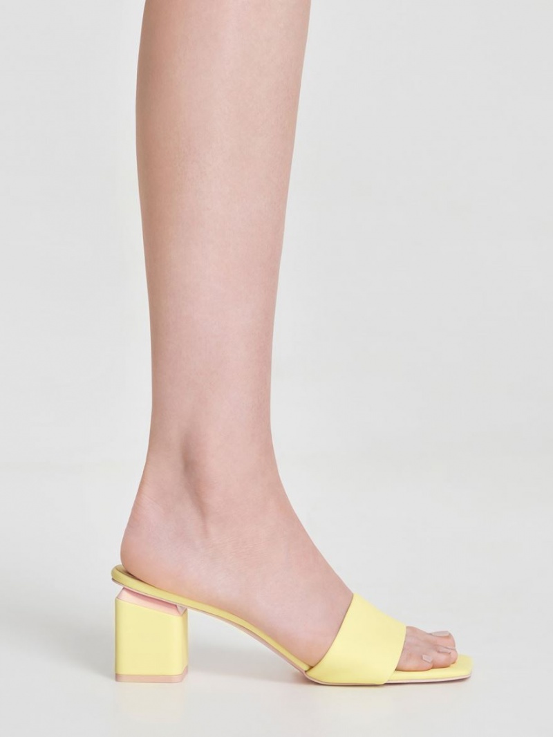 Mules Charles & Keith Square Block Heel Galbeni | 524OMSGRA