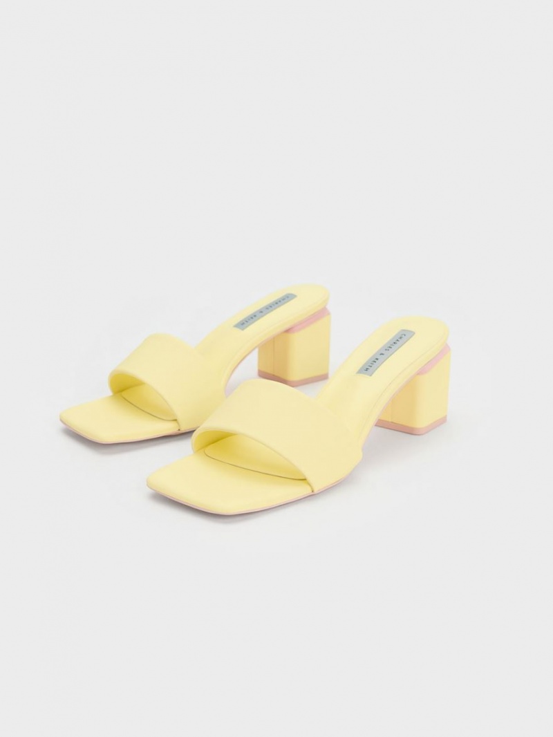 Mules Charles & Keith Square Block Heel Galbeni | 524OMSGRA
