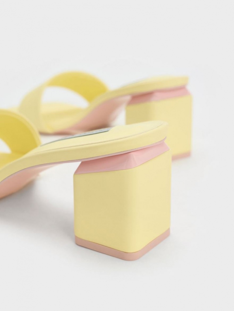 Mules Charles & Keith Square Block Heel Galbeni | 524OMSGRA