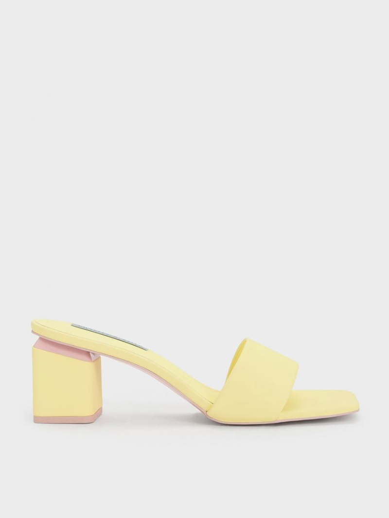 Mules Charles & Keith Square Block Heel Galbeni | 524OMSGRA