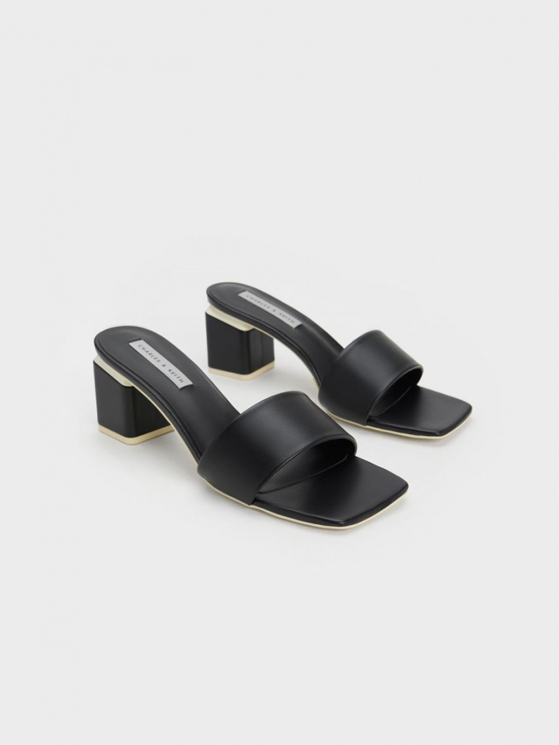 Mules Charles & Keith Square Block Heel Negrii | 568CNSEGX