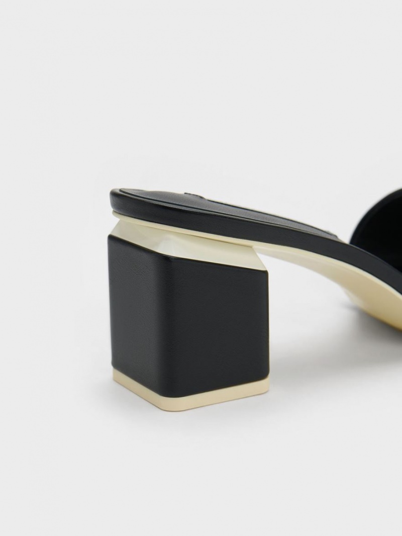 Mules Charles & Keith Square Block Heel Negrii | 568CNSEGX
