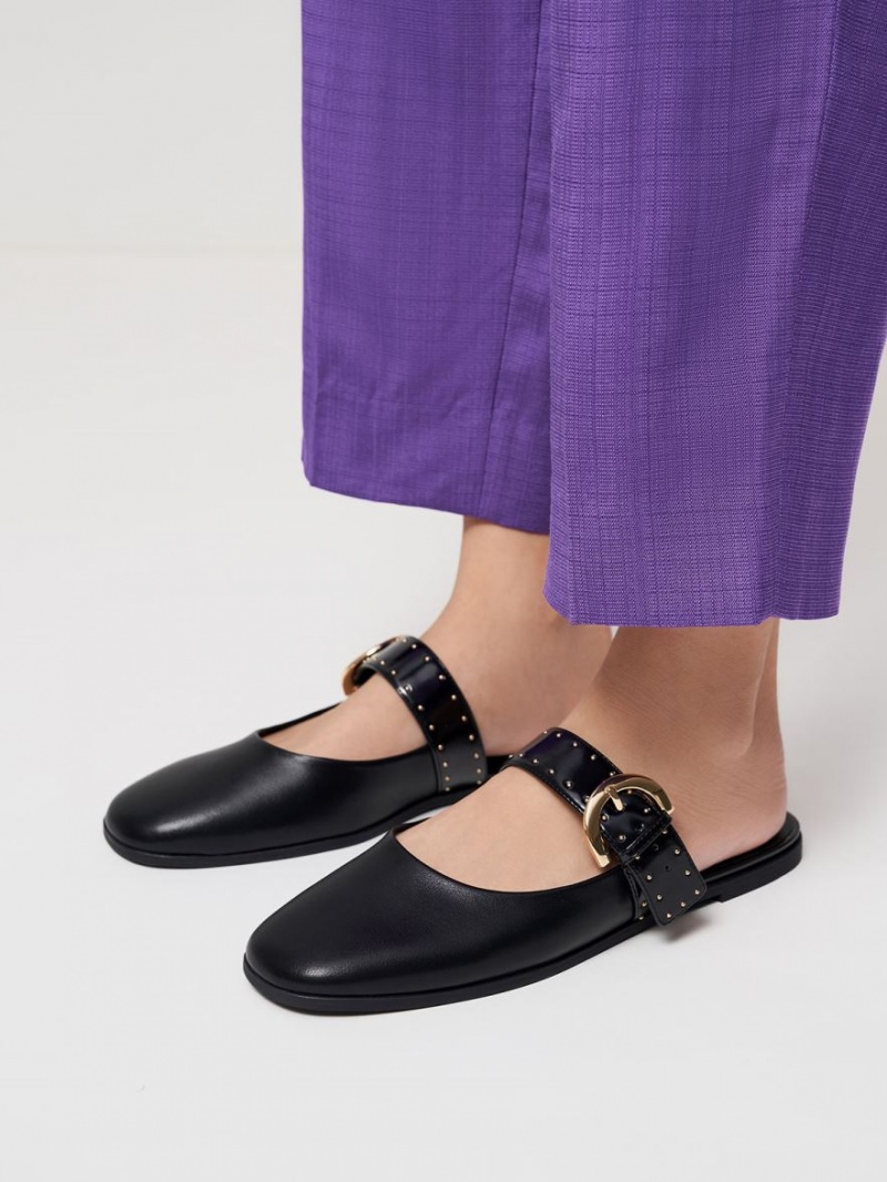 Mules Charles & Keith Studded Buckled Plati Negrii | 427HTZNLW