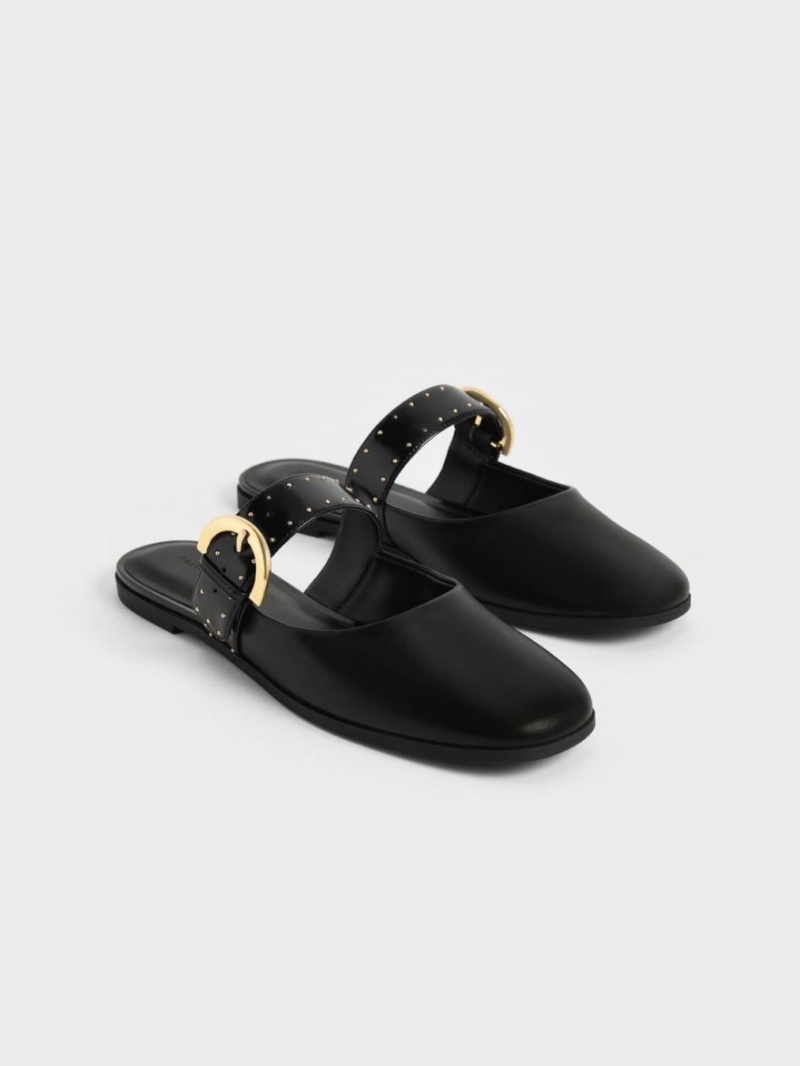 Mules Charles & Keith Studded Buckled Plati Negrii | 427HTZNLW