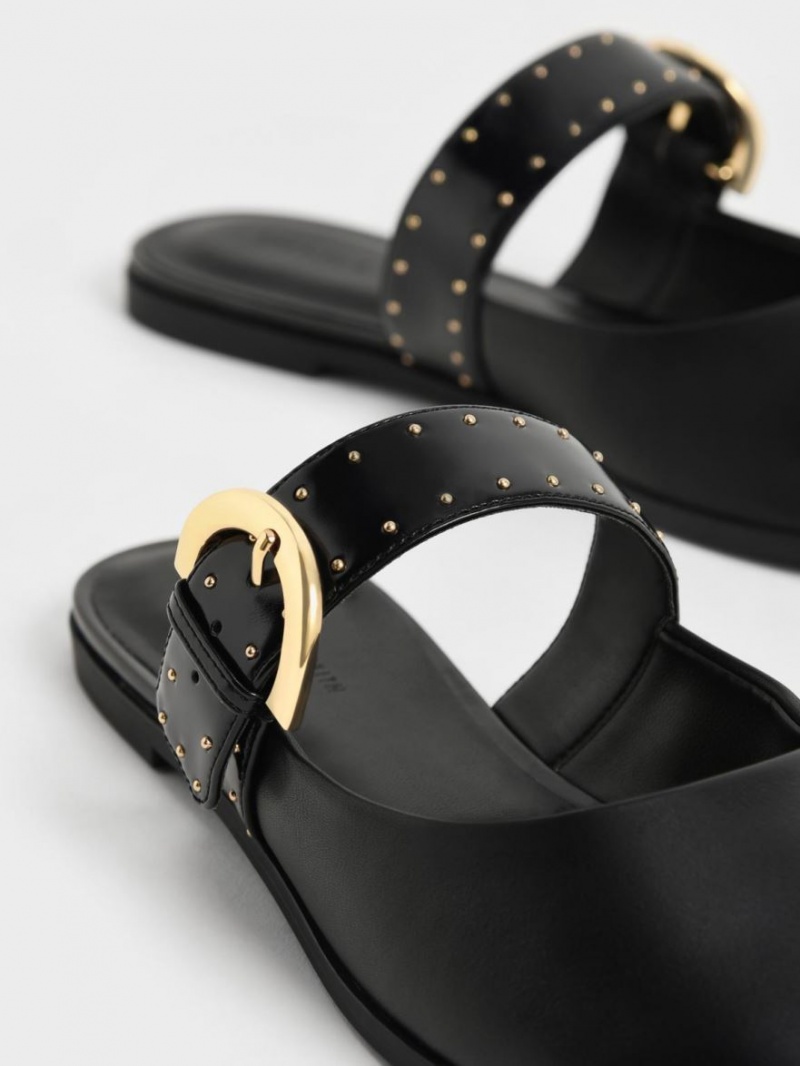 Mules Charles & Keith Studded Buckled Plati Negrii | 427HTZNLW