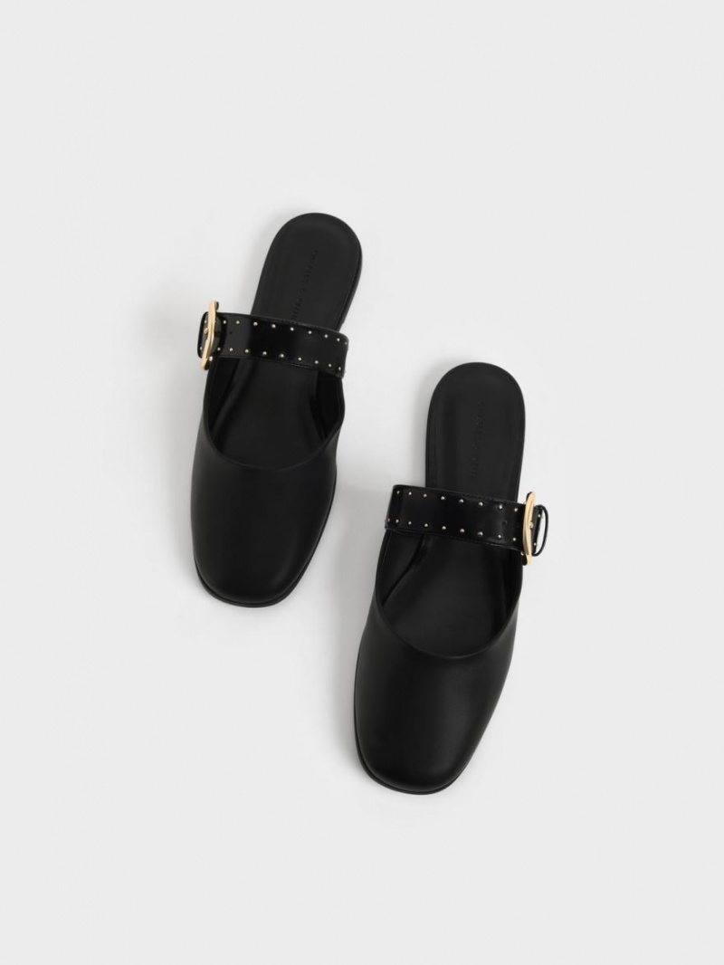 Mules Charles & Keith Studded Buckled Plati Negrii | 427HTZNLW