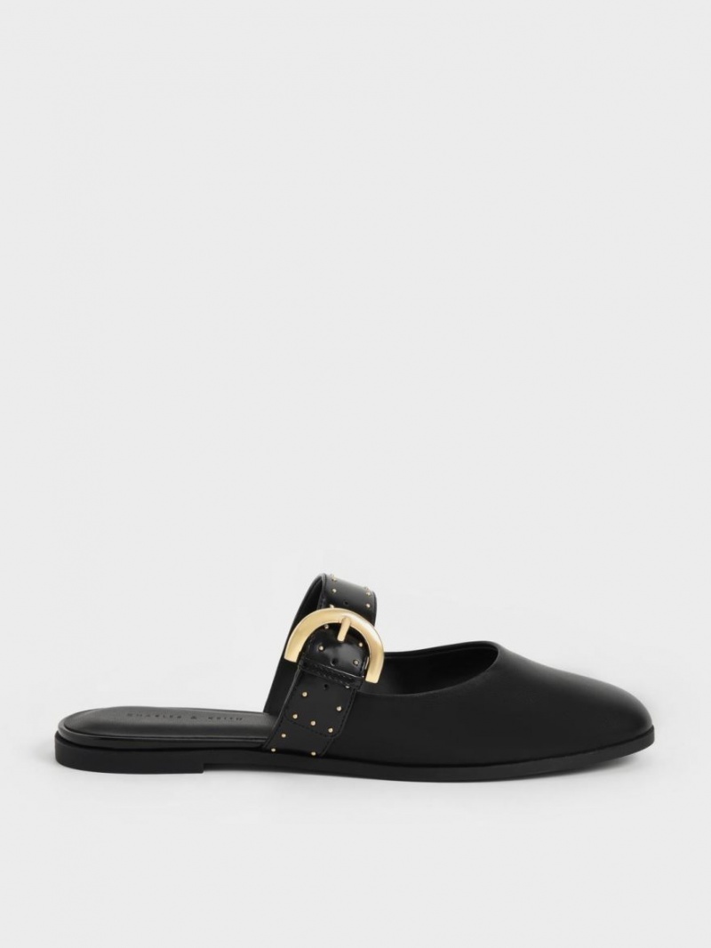 Mules Charles & Keith Studded Buckled Plati Negrii | 427HTZNLW