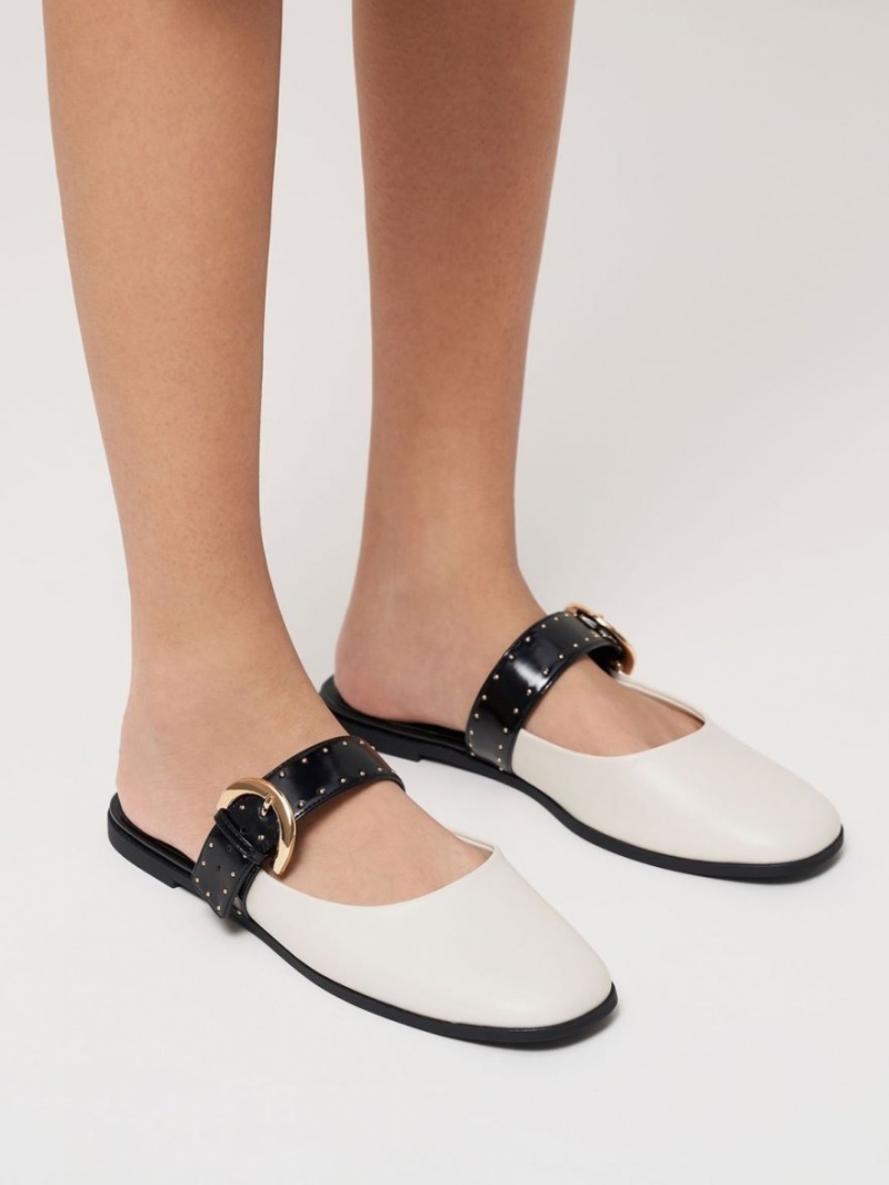 Mules Charles & Keith Studded Buckled Plati Albi | 208IUEPQH