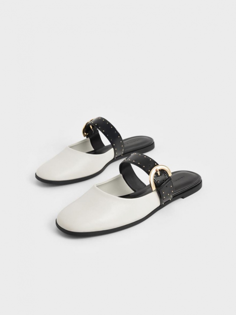 Mules Charles & Keith Studded Buckled Plati Albi | 208IUEPQH