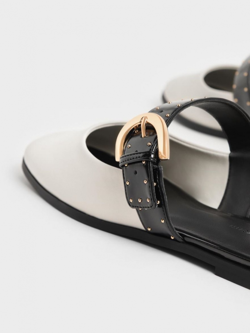 Mules Charles & Keith Studded Buckled Plati Albi | 208IUEPQH