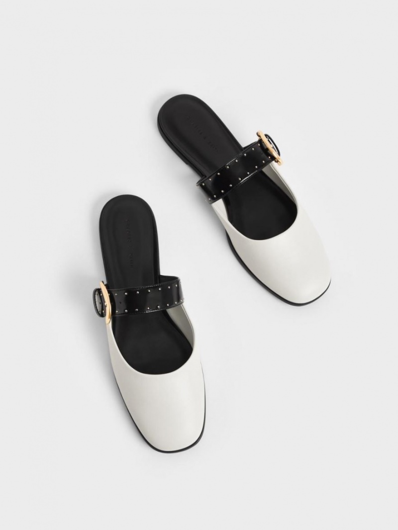 Mules Charles & Keith Studded Buckled Plati Albi | 208IUEPQH