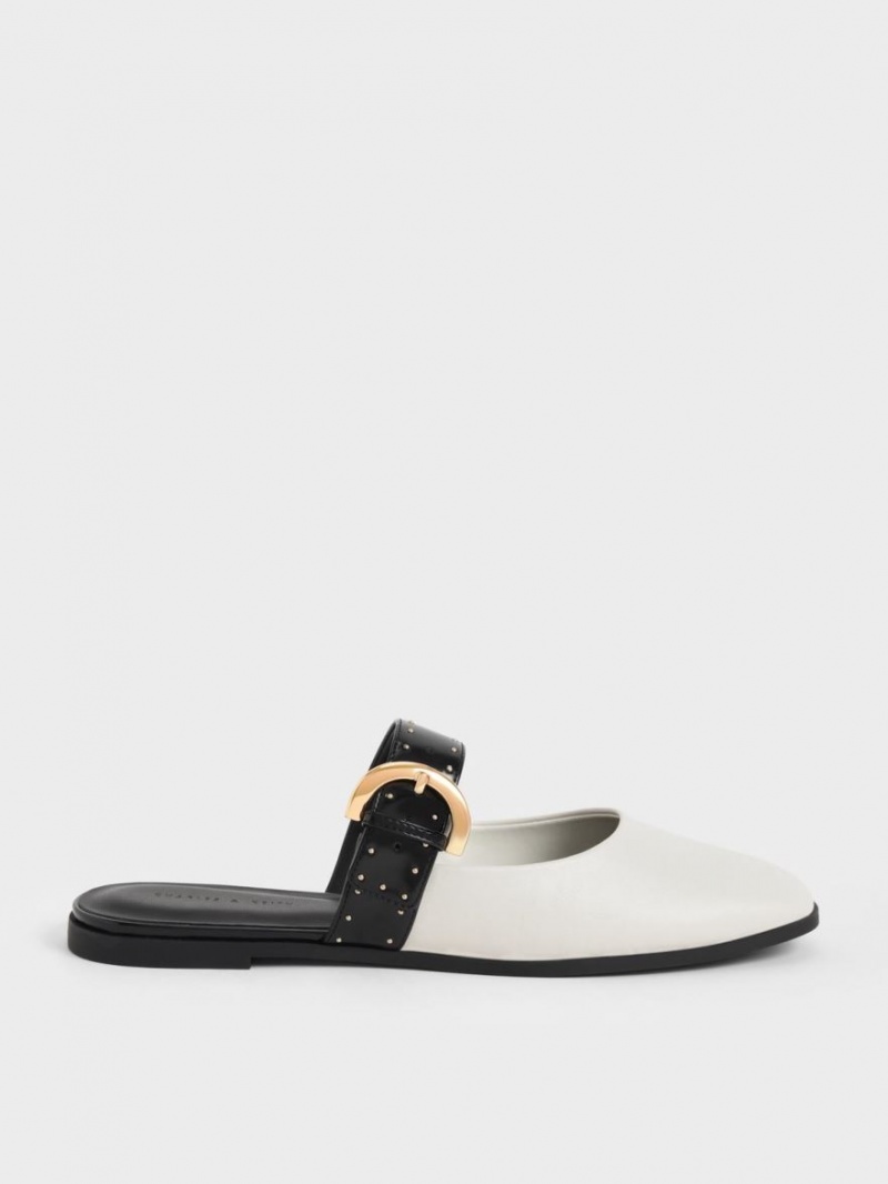Mules Charles & Keith Studded Buckled Plati Albi | 208IUEPQH